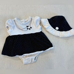 Little Me Black & White Polka Dot Baby Girls Diamond necklace Popover with Hat